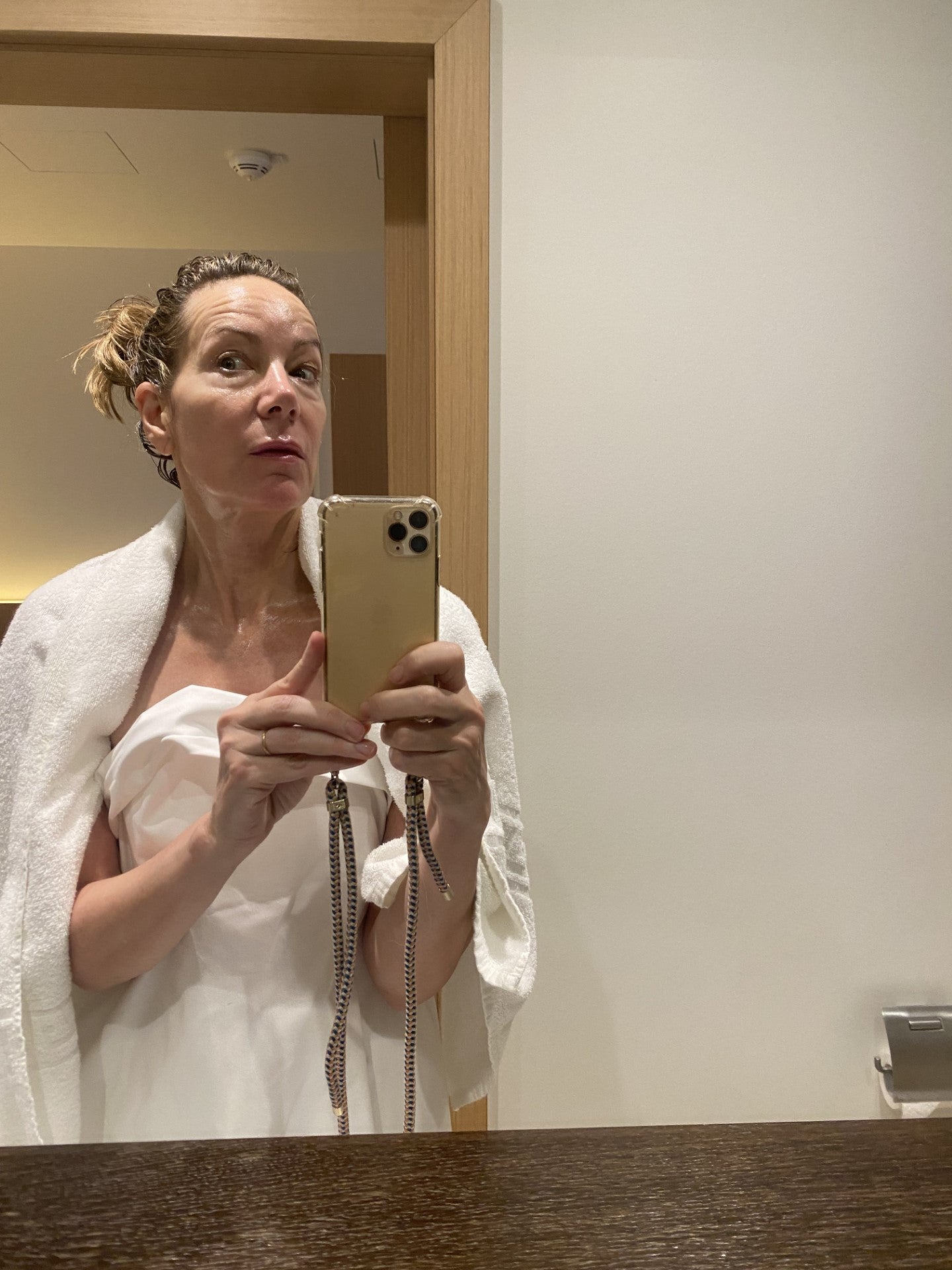 Helen Kirwan-Taylor pictured at a detox retreat – after applying one of countless time-consuming, and expensive, morning treatments she has tried